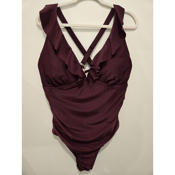 Kona Sol Purple Ruffle One Piece Swim Suit 18W Plus - Picture 1 of 13